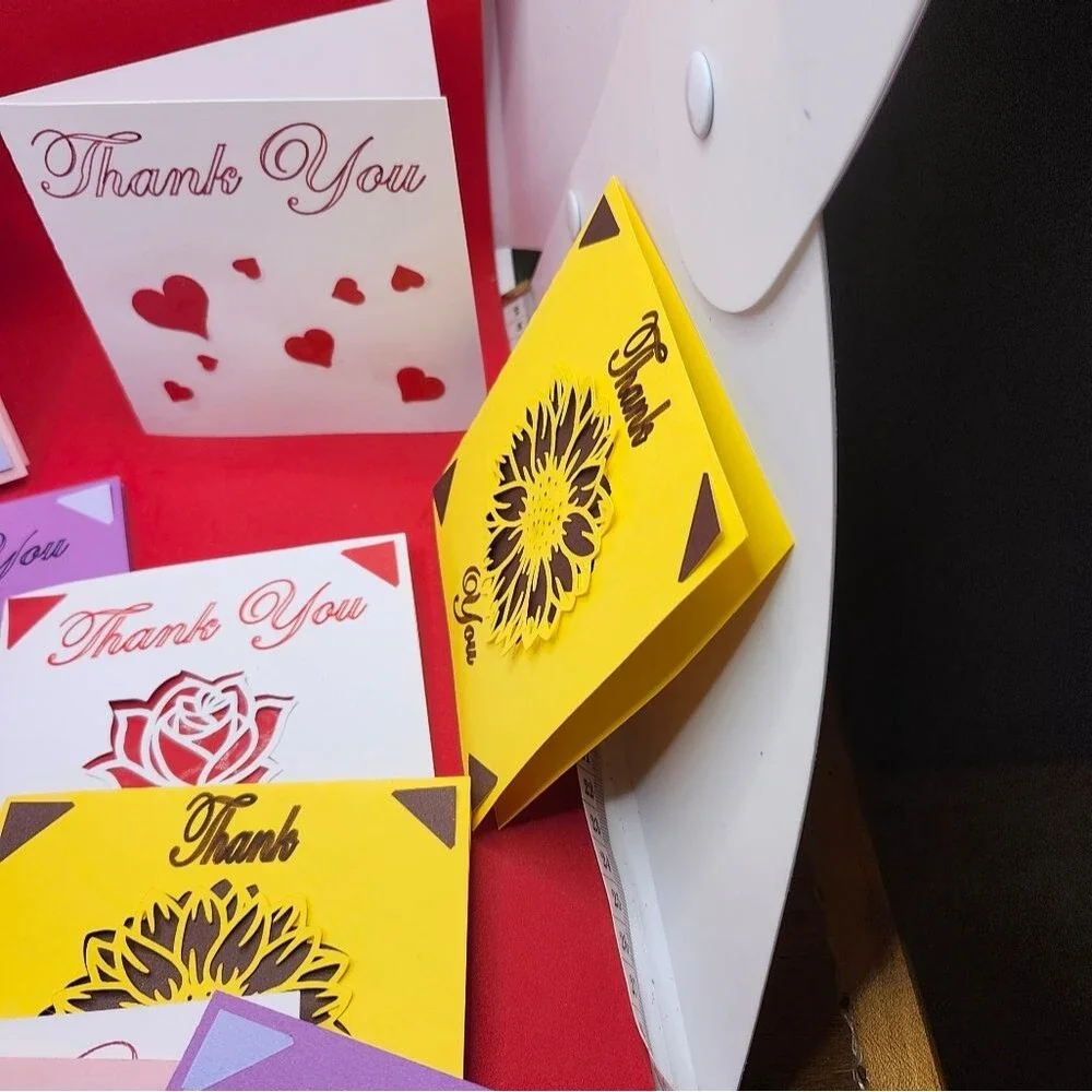 Hand Crafted Colorful Floral Thank You Cards Set of 12